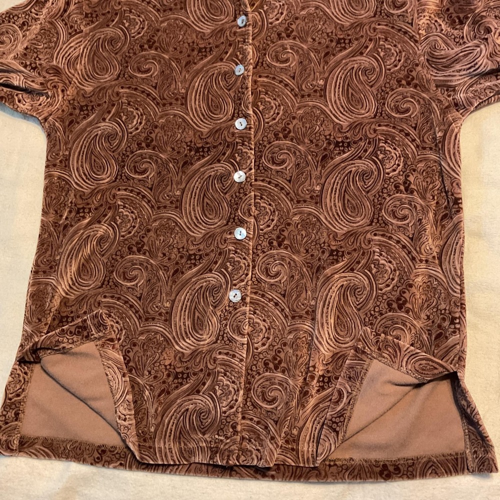 Charter Club Shirt Womens Medium Brown Paisley Velour Button Front Long Sleeve - Picture 4 of 8